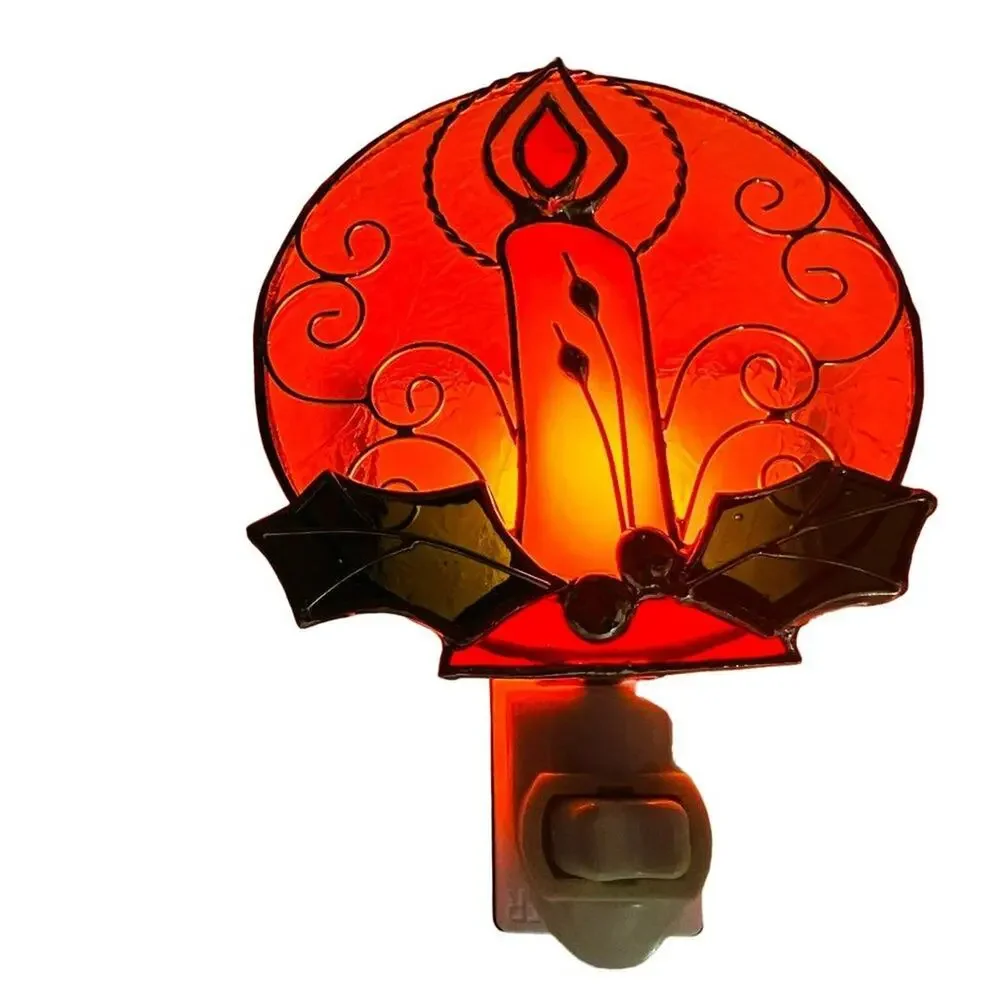 Holiday White Candle Stained Glass Nightlight
